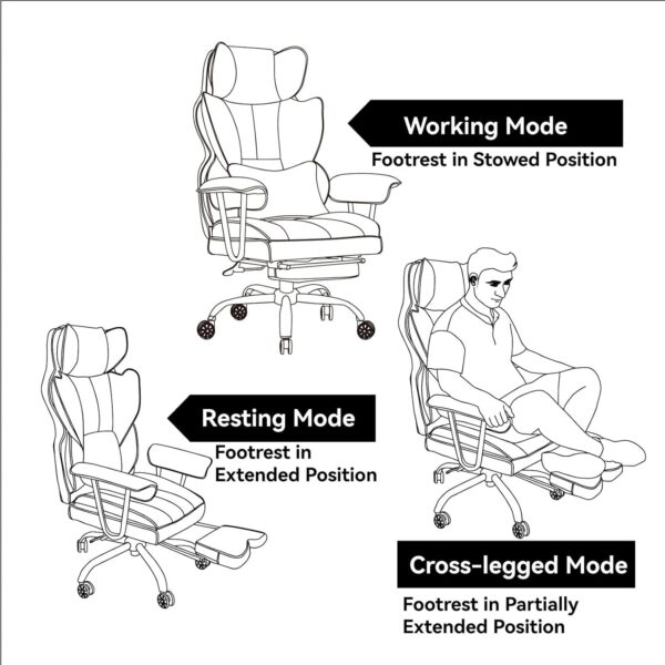 Efomao Big and Tall Office Chair 400lbs – PU Leather Executive Office Chair with Lumbar Support & Leg Rest, Heavy-Duty Computer Chair for Home Office, Dark Beige - Image 7