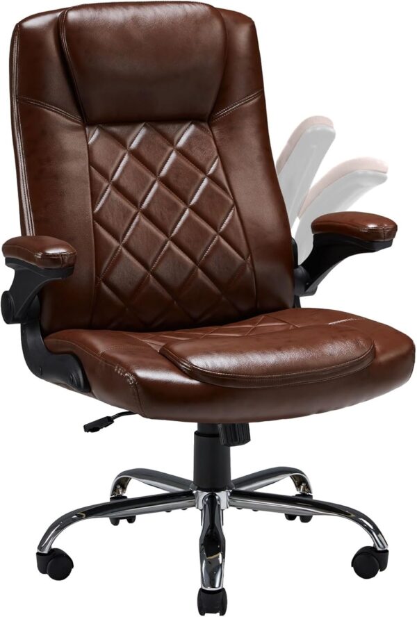 Executive Office Chair w/Flip-Up Arms Managerial Home Desk Chair w/Lumbar Support Adjustable PU Leather Ergonomic Computer Chair