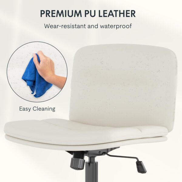 FLEXISPOT Cross Legged Office Chair Armless Desk Chairs Comfy Wide Seat Criss Cross Chair with Wheels Vanity Chair for Living Room Bedroom Study Room(White Light Beige) - Image 6