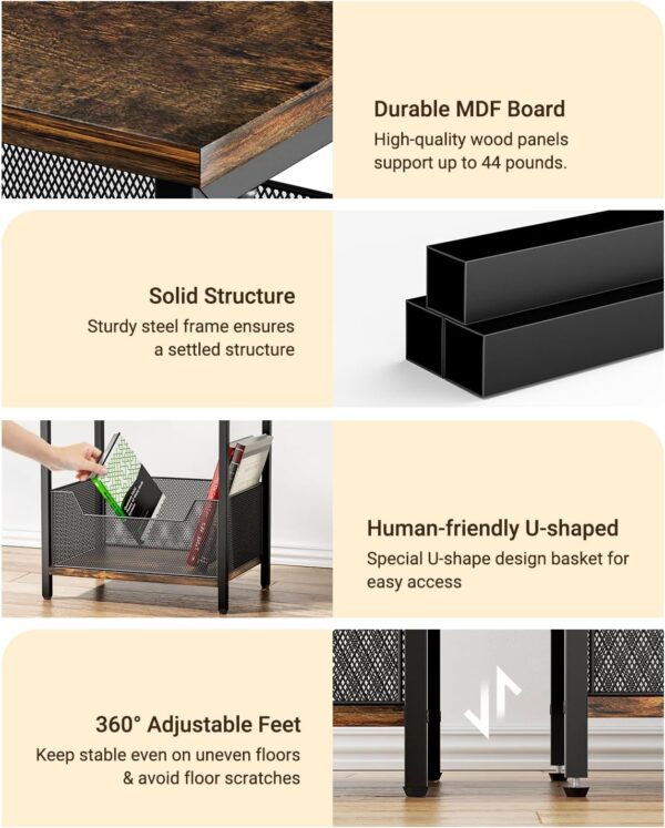 Dunatou End Table, Small Side Table Industrial Retro 3-Tier Sofa Table with Storage Shelf for Small Spaces, Living Room, Bedroom, Kitchen, Office - Image 7