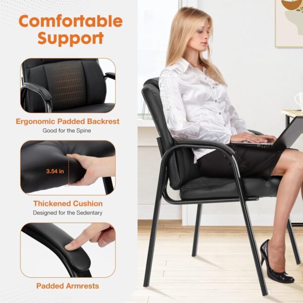 Sweetcrispy Waiting Room Office Guest Chairs Set of 2, PU Leather Big and Tall No Wheels Executive Office Chair with Padded Arms for Reception Conference Room Lobby - Image 5