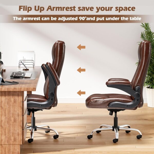 Executive Office Chair w/Flip-Up Arms Managerial Home Desk Chair w/Lumbar Support Adjustable PU Leather Ergonomic Computer Chair - Image 8