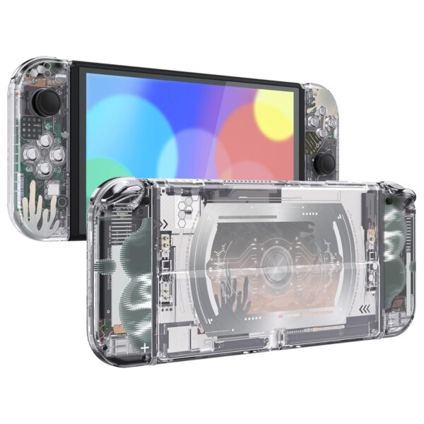 eXtremeRate Full Set Shell for Nintendo Switch OLED, Console Back Plate & Kickstand, NS Joycon Handheld Housing with Buttons for Nintendo Switch OLED - Silver Splatter