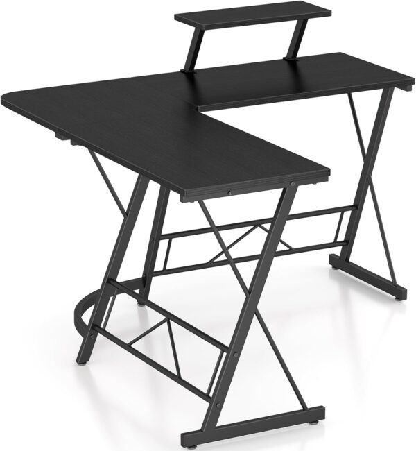 Mr IRONSTONE L Shaped Gaming Desk Corner Computer Desk, Home Office Desks Writing Workstation with Large Monitor Stand, Easy to Assemble (Black,51 Inch) - Image 4