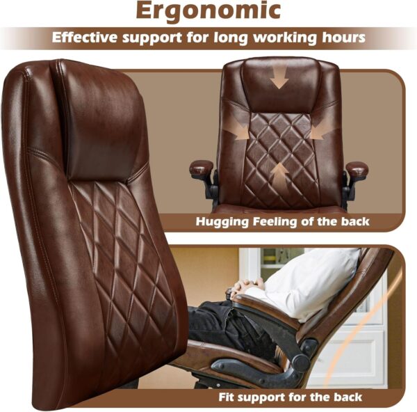 Executive Office Chair w/Flip-Up Arms Managerial Home Desk Chair w/Lumbar Support Adjustable PU Leather Ergonomic Computer Chair - Image 6