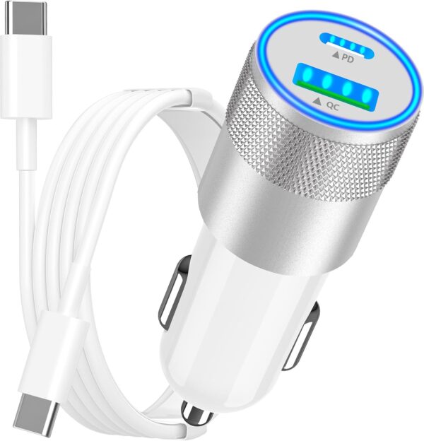 [Apple MFi Certified] iPhone 16 Fast Car Charger, Rombica 52.5W USB-C&USB-A Car Power Cigarette Lighter PD/QC USB-C Fast Car Charging with Type-C Cable for iPhone 16 Plus/16 Pro/16 Pro Max/15 Pro/iPad