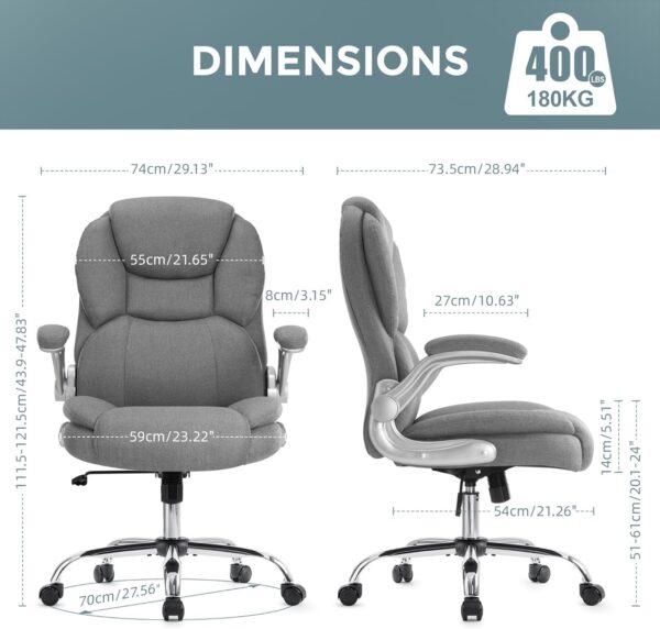 Executive Office Chair, Ergonomic Big and Tall Computer Desk Chair, High Back with Padded Flip-up Armrest, Lumbar Support Swivel Rolling Chair (Gray) - Image 2