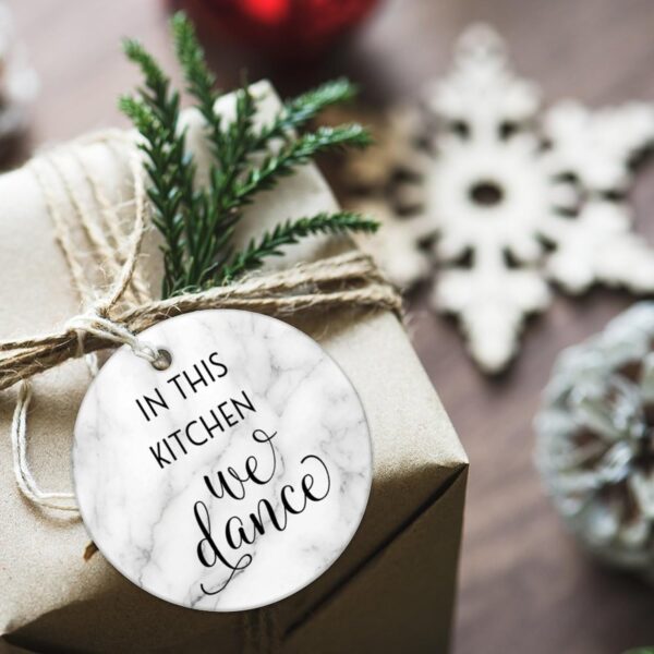 in This Kitchen We Dance Christmas Ceramic Ornaments Motivational Quote Christmas Souvenirs Funny Christmas Memory Keepsake Ornament for Family Friends Parents 3 in - Image 6