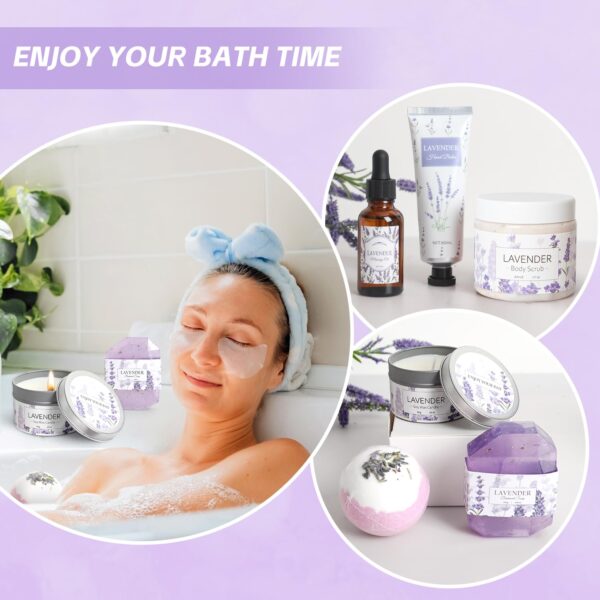 Lavender Spa Gifts Set, 11 Pcs Bath Gift Set for Women, Relaxing Spa Gifts, Bath Spa Gift Basket for Women, Self Care Gifts, Care Package, Home Spa Products, Birthday Gifts for Women, Lavender Gifts - Image 6