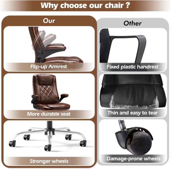 Executive Office Chair w/Flip-Up Arms Managerial Home Desk Chair w/Lumbar Support Adjustable PU Leather Ergonomic Computer Chair - Image 7