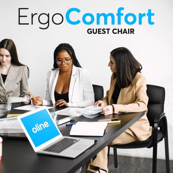 Oline Leather Guest Chair with Padded Arms, Reception Meeting Conference Waiting Room Lobby Home Desk Big and Tall Executive Office Chair, Black (1 Pack) - Image 6