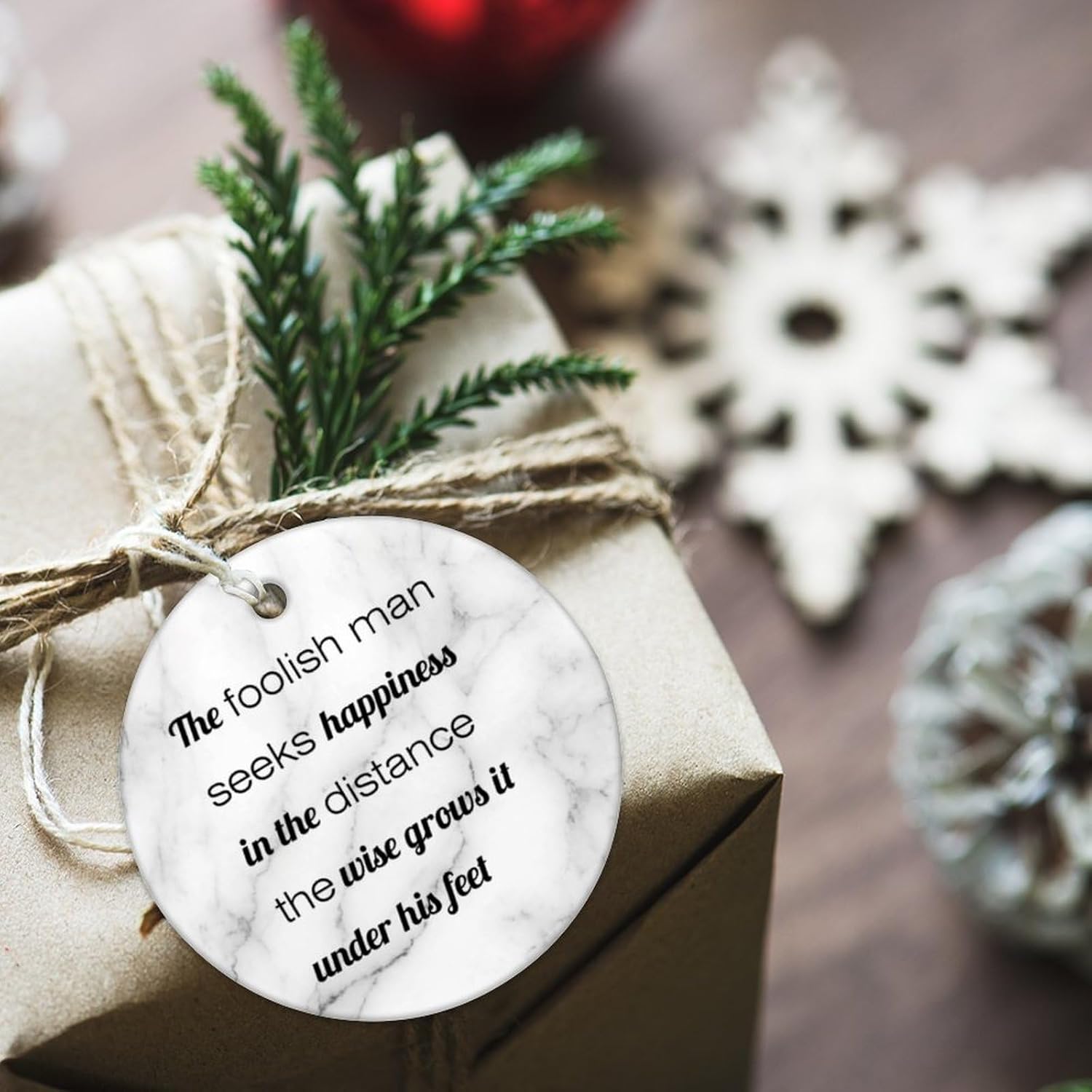 The Foolish Man Seeks Happiness in The Distance The Wise Grows It Christmas Ceramic Ornaments Motivational Quote Christmas Ornaments Christmas Tree Decorations for Mom Dad Baby 3 in - Image 6