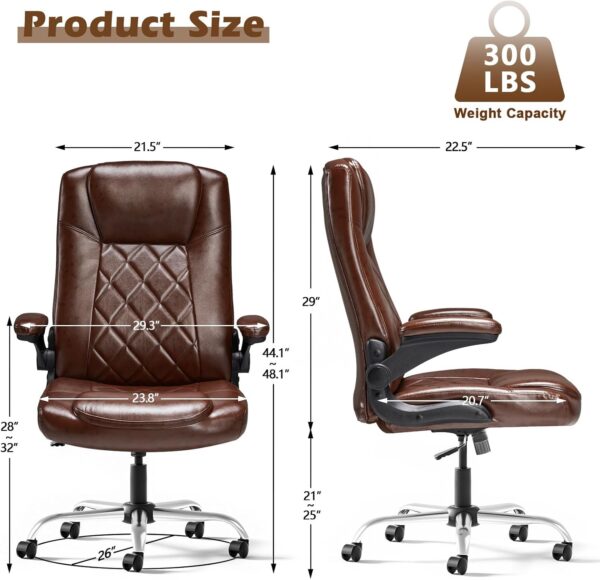 Executive Office Chair w/Flip-Up Arms Managerial Home Desk Chair w/Lumbar Support Adjustable PU Leather Ergonomic Computer Chair - Image 3