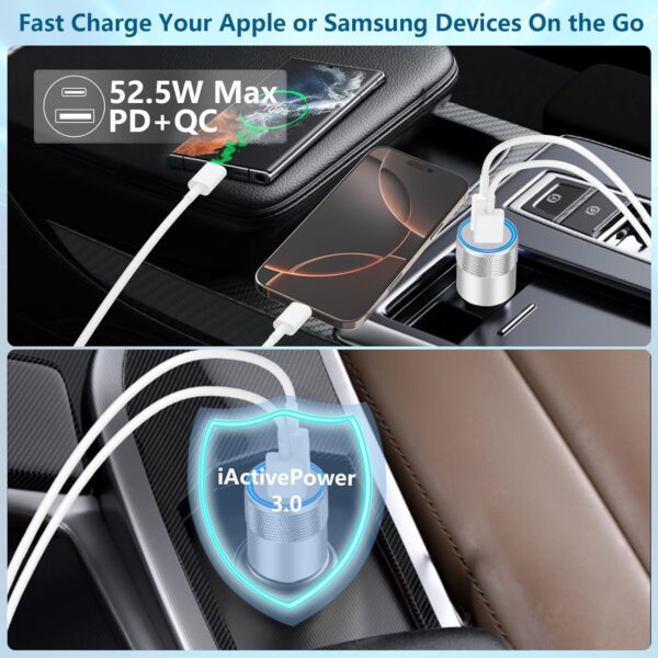 [Apple MFi Certified] iPhone 16 Fast Car Charger, Rombica 52.5W USB-C&USB-A Car Power Cigarette Lighter PD/QC USB-C Fast Car Charging with Type-C Cable for iPhone 16 Plus/16 Pro/16 Pro Max/15 Pro/iPad - Image 7