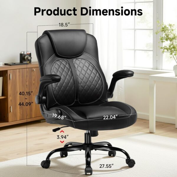 GTPLAYER Office Chair with Flip-Up Armrests, Ergonomic Desk Chair with Rocking Function, Adjustable Height, High-Density Foam Seat, Executive Computer Chair for Home Office (Black) - Image 7