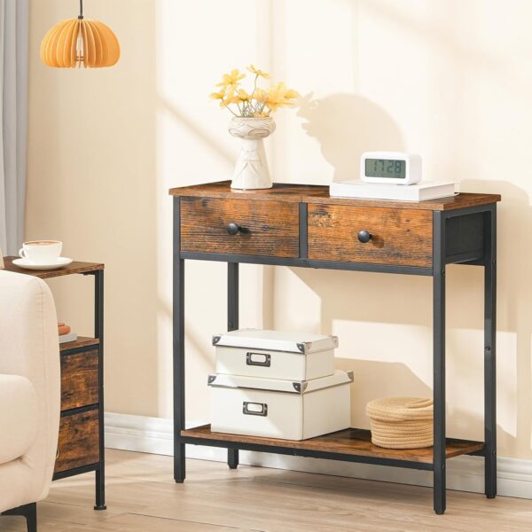 HOOBRO 29.5" Narrow Console Table with 2 Fabric Drawers, Small Entryway Table with 2-Tier Storage Shelves, Sofa Table, Behind Couch Table, for Living Room, Hallway, Rustic Brown and Black BF71XG01 - Image 2