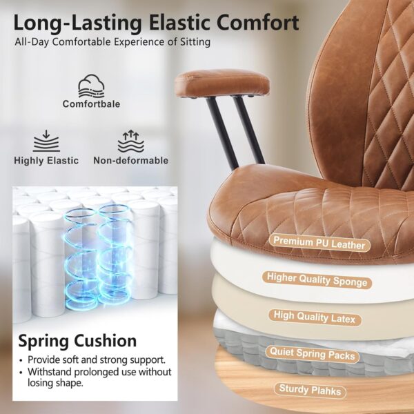 YFO Home Office Desk Chair Office Rubber Casters Ergonomic Computer Chair with Lumbar Support Adjustable Height Rolling Swivel Executive Task Armrests Chair， Brown Leather - Image 5