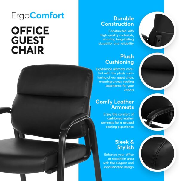 Oline Leather Guest Chair with Padded Arms, Reception Meeting Conference Waiting Room Lobby Home Desk Big and Tall Executive Office Chair, Black (1 Pack) - Image 4