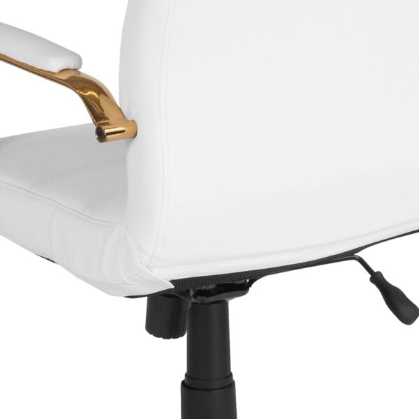 Flash Furniture Whitney Mid-Back Swivel LeatherSoft Desk Chair with Padded Seat and Armrests, Adjustable Height Padded Office Chair, White/Gold - Image 13