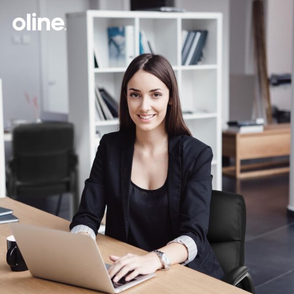 Oline Leather Guest Chair with Padded Arms, Reception Meeting Conference Waiting Room Lobby Home Desk Big and Tall Executive Office Chair, Black (1 Pack) - Image 2