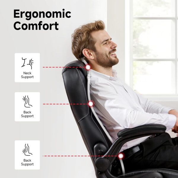 GTPLAYER Office Chair with Flip-Up Armrests, Ergonomic Desk Chair with Rocking Function, Adjustable Height, High-Density Foam Seat, Executive Computer Chair for Home Office (Black) - Image 3