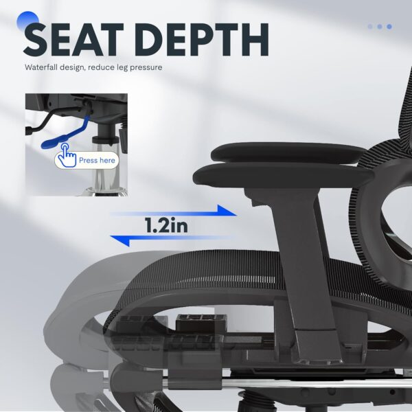 FLEXISPOT ErgoX Premium Ergonomic Office Chair with Footrest- Adjustable 3D Armrests, Dynamic Lumbar Support, Recline & Tilt Function, Mesh Seat, for Home & Office Use,Black - Image 10