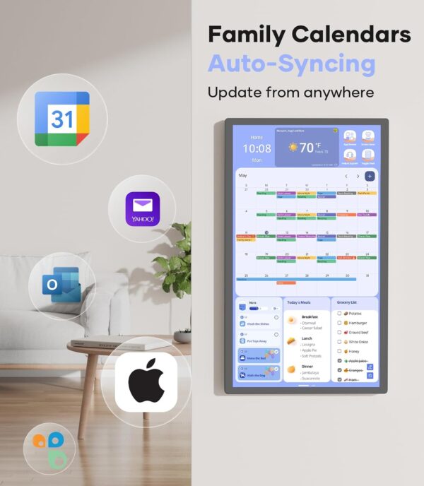 Cozyla 24'' Digital Calendar Wall Touch Screen Syncs All Android Tablet Apps To Do List Notepad Electronic Wall Smart Calendar for Family Chore Chart for Kids Adults Meal Planner Wall Mount Black - Image 3