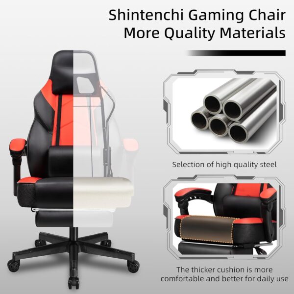 Shintenchi Gaming Chair,Video Game Chair with footrest and Massage Lumbar Support,Height Adjustable Game Chair with 360°Swivel Seat Ergonomic Computer Chair with Headrest for Office or Gaming(Red) - Image 4