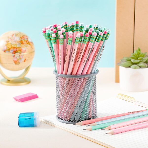 Fainne 120 Pcs Inspirational Pastel Pencils Bulk with Eraser Motivational Pens Gift for Kids Students HB Wood Unsharpened Inspirational Quote Pencils for Class School Back to School Party Favor - Image 4