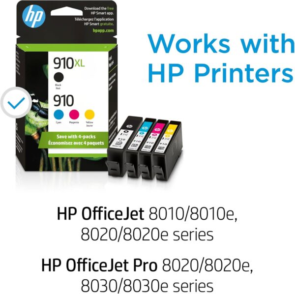 HP Original 910 Cyan, Magenta, Yellow / 910XL Black Ink Cartridges (4-Pack) | Works OfficeJet 8010, 8020 Series OfficeJet Pro 8020, 8030 Series | Eligible for Instant Ink | 3JB41AN - Image 2