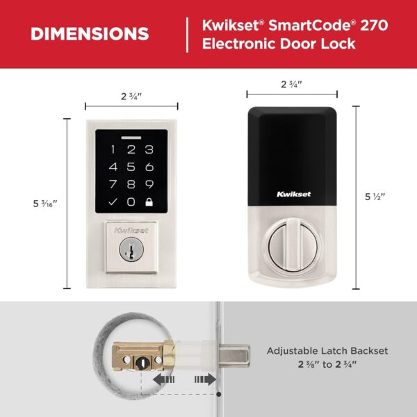Kwikset SmartCode 270 Keyless Entry Electronic Touchpad Deadbolt Door Lock with Auto-Lock, Custom User Codes, Advanced Security in Satin Nickel Contemporary - Image 9