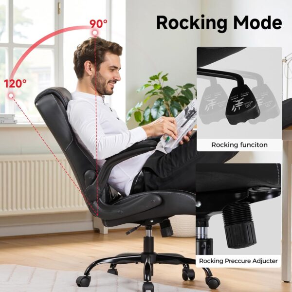 GTPLAYER Office Chair with Flip-Up Armrests, Ergonomic Desk Chair with Rocking Function, Adjustable Height, High-Density Foam Seat, Executive Computer Chair for Home Office (Black) - Image 4