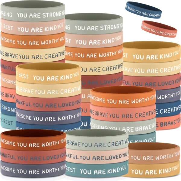 Roowest 120 Pcs Motivational Wristbands Bulk for Student Inspirational Rubber Bands Stretch Affirmation Silicone Bracelet Back to School Class Prizes Teacher Gifts for Kids(Rustic Color)