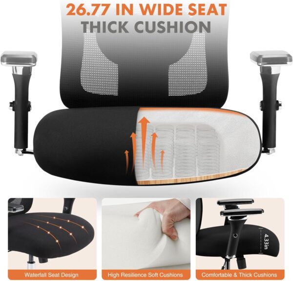 Sweetcrispy Ergonomic 500lbs Wide Heavy Duty Big and Tall Home Office Chair with Adjustable Lumbar Support and Wheels, 3D Armrest, for Adults - Image 4