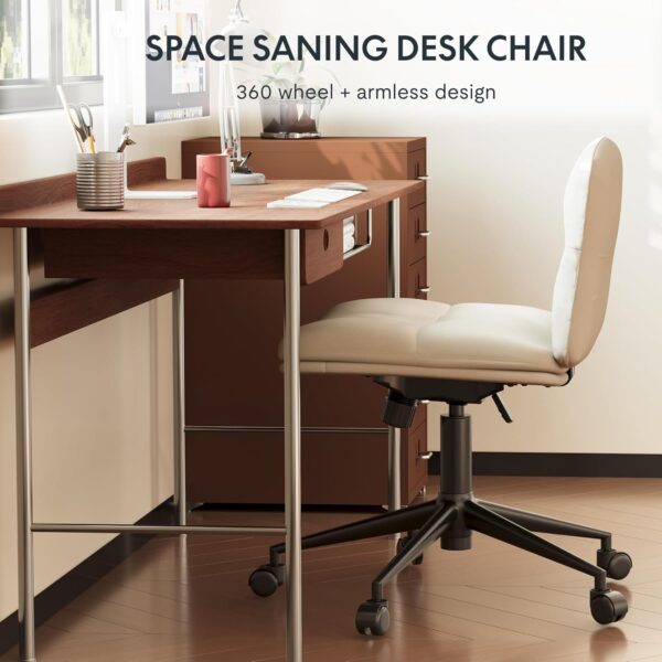 FLEXISPOT Cross Legged Office Chair Armless Desk Chairs Comfy Wide Seat Criss Cross Chair with Wheels Vanity Chair for Living Room Bedroom Study Room(White Light Beige) - Image 4