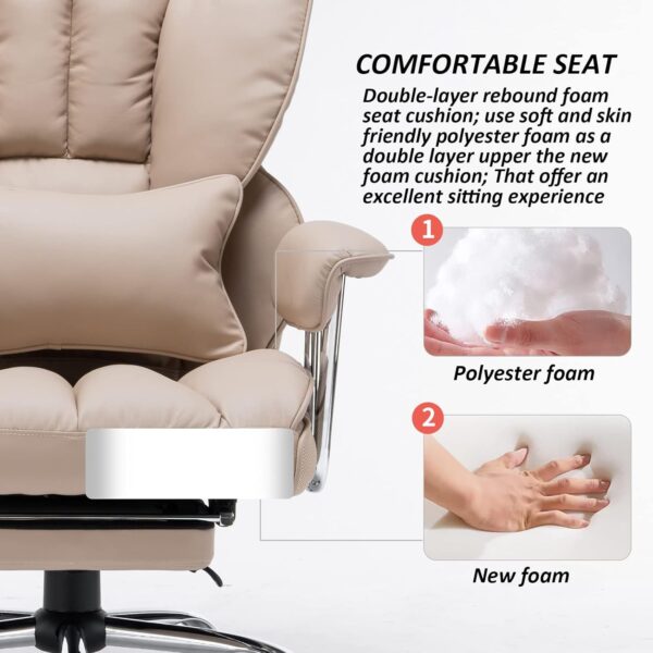 Efomao Big and Tall Office Chair 400lbs – PU Leather Executive Office Chair with Lumbar Support & Leg Rest, Heavy-Duty Computer Chair for Home Office, Dark Beige - Image 5