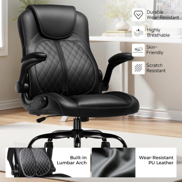 GTPLAYER Office Chair with Flip-Up Armrests, Ergonomic Desk Chair with Rocking Function, Adjustable Height, High-Density Foam Seat, Executive Computer Chair for Home Office (Black) - Image 6