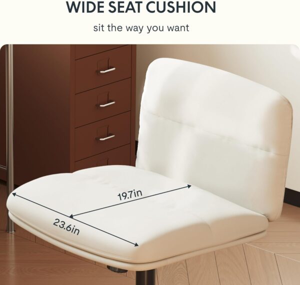 FLEXISPOT Cross Legged Office Chair Armless Desk Chairs Comfy Wide Seat Criss Cross Chair with Wheels Vanity Chair for Living Room Bedroom Study Room(White Light Beige) - Image 3