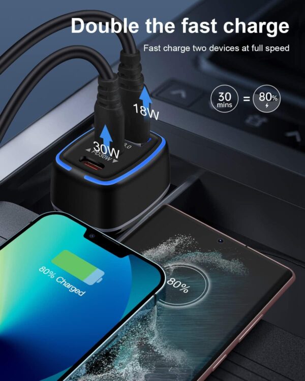 78W USB C Car Charger, Super Fast Charging Cigarette Lighter Adapter, 3 Port Power Delivery Auto Cargador for Samsung Galaxy S23 S22 Ultra, Apple iPhone 15 14 Pro Max 13, iPad, Google Pixel, Kindle - Image 4