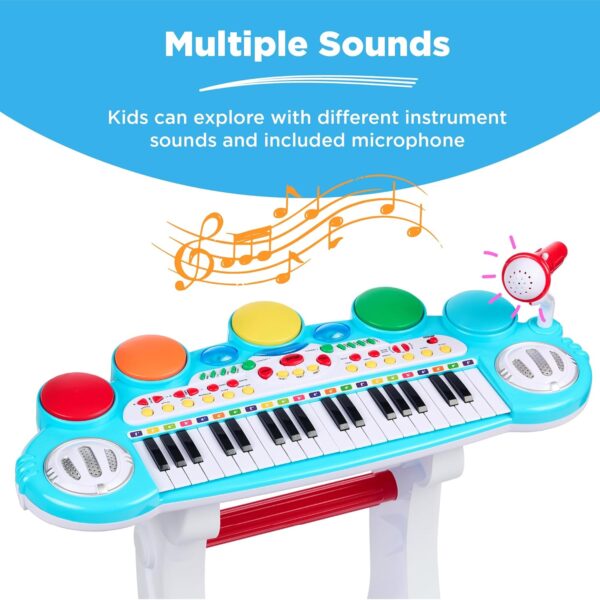 Best Choice Products 37-Key Kids Electronic Musical Instrument Piano Learning Toy Keyboard w/ Multiple Sounds, Lights, Microphone, Stool - Multicolor - Image 5