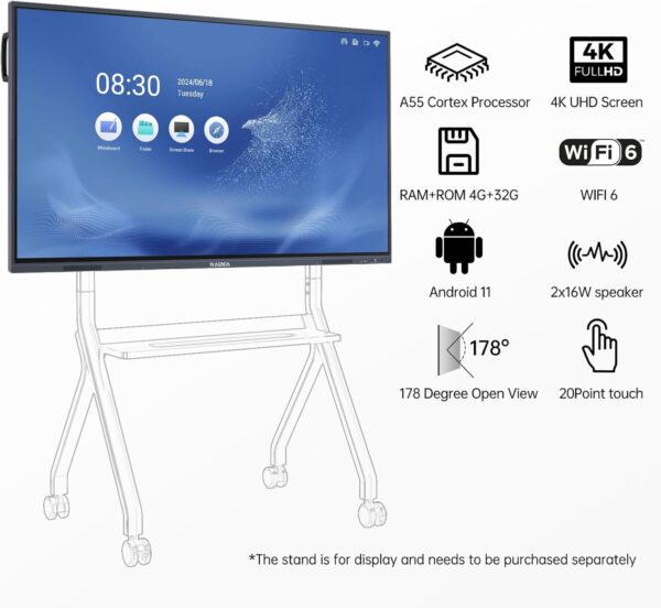 Smart Board 55 inch Interactive Whiteboard Display 4K UHD Touchscreen Digital Whiteboard Electronic White Board for Home Office Classroom Presentation, Writing, Coaching(Board & Wall Mount Included) - Image 2
