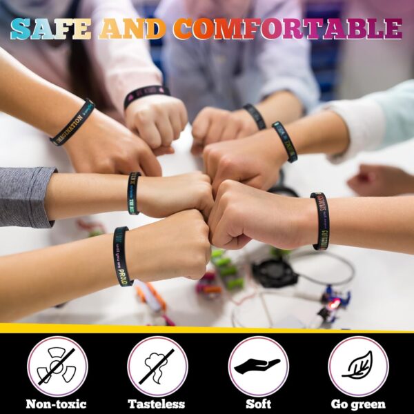 120 Pcs Motivational Quote Silicone Bracelets Bulk Colored Inspirational Rubber Wristbands Unisex Accessories for Women Men Teacher Home Office Party Favor Gifts Supplies(Black) - Image 3