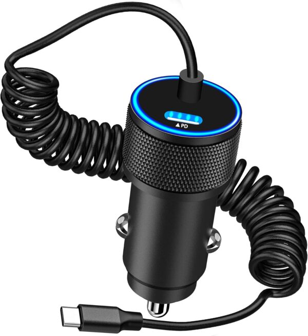 [Apple MFi Certified] iPhone 16 Fast Car Charger, KYOHAYA 90W Dual PD Power Cigarette Lighter USB-C Car Carplay Fast Charger with 6FT Coiled Type-C Cable for iPhone 16/16 Pro/16 Pro Max/15/15 Pro/iPad