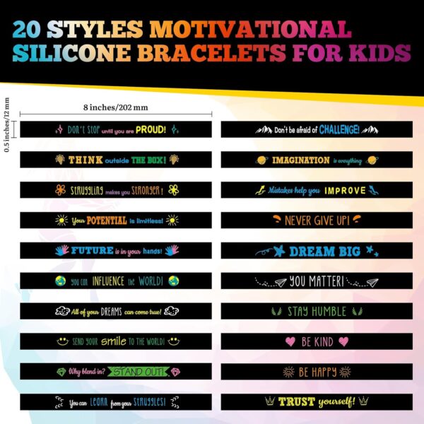 120 Pcs Motivational Quote Silicone Bracelets Bulk Colored Inspirational Rubber Wristbands Unisex Accessories for Women Men Teacher Home Office Party Favor Gifts Supplies(Black) - Image 2