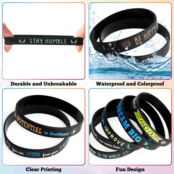 120 Pcs Motivational Quote Silicone Bracelets Bulk Colored Inspirational Rubber Wristbands Unisex Accessories for Women Men Teacher Home Office Party Favor Gifts Supplies(Black) - Image 4