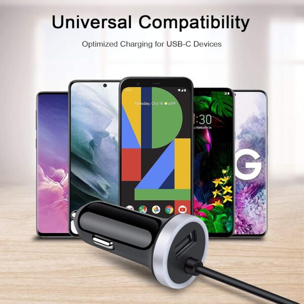 Type C Car Charger Fast Charging Cigarette Lighter Adapter for Samsung Galaxy S25 S24 S23 S22 S21 Ultra 5G S20 FE Note 20,A13 A14 A15 A53 A54, Google Pixel 8 7 6 8A 7A 6A&3FT USB Cable - Image 4