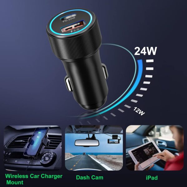 USB C Car Charger 5 Pack, Bangfun 36W Dual Port PD&QC 3.0 Fast Charging 12V USB Car Charger Cigarette Lighter Adapter Plug for iPhone 15 14 13 12 11 Pro Max SE,iPad,Samsung,Pixel(Black) - Image 6