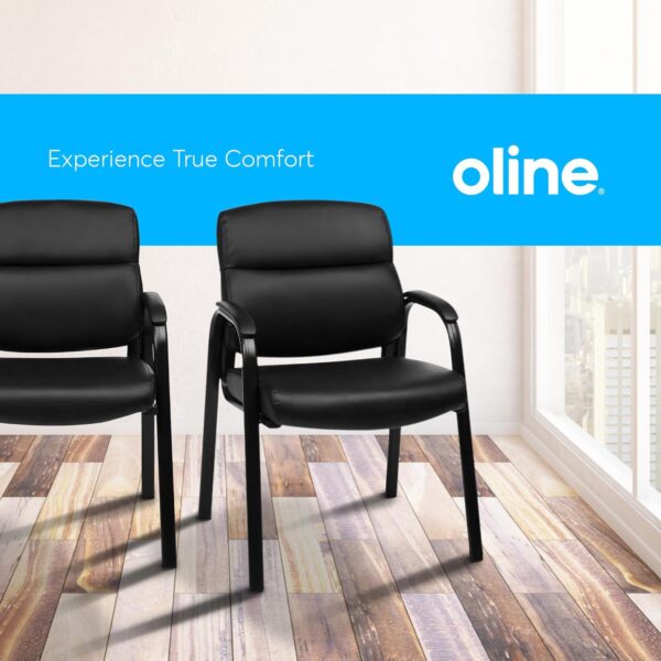 Oline Leather Guest Chair with Padded Arms, Reception Meeting Conference Waiting Room Lobby Home Desk Big and Tall Executive Office Chair, Black (1 Pack) - Image 7