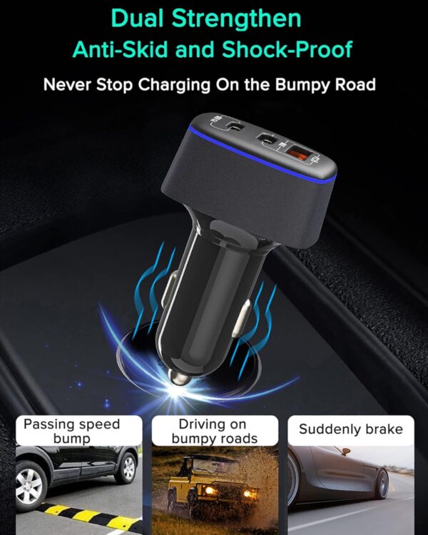 USB C Car Charger 95W, 3-Port PD 65W PPS 55W QC3.0 30W Fast Car Charger for iPhone 14/13/12/11 Pro Max, Samsung Galaxy, Google Pixel, MacBook/Laptop/iPad, Cigarette Lighter Adapter with Type-C Cable - Image 5
