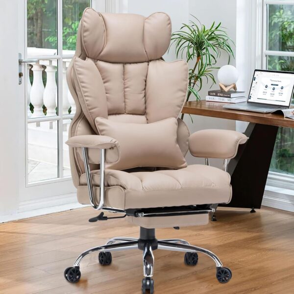 Efomao Big and Tall Office Chair 400lbs – PU Leather Executive Office Chair with Lumbar Support & Leg Rest, Heavy-Duty Computer Chair for Home Office, Dark Beige - Image 8